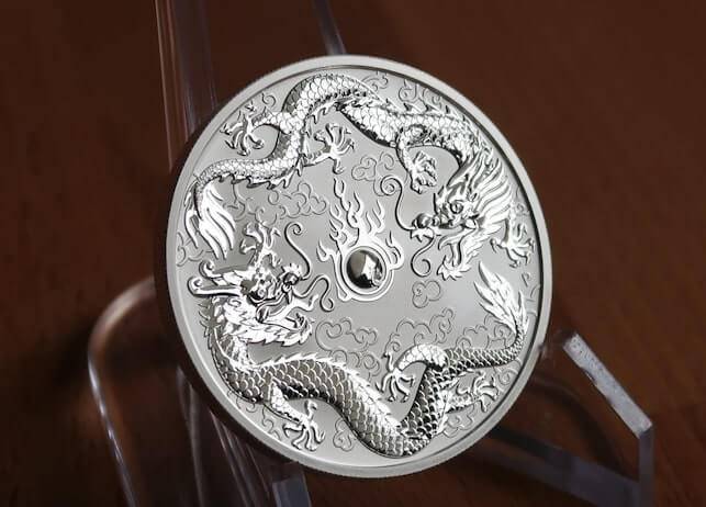 An Image of the 1 oz. 2019 Silver Double Dragon coin released by the Perth Mint. 