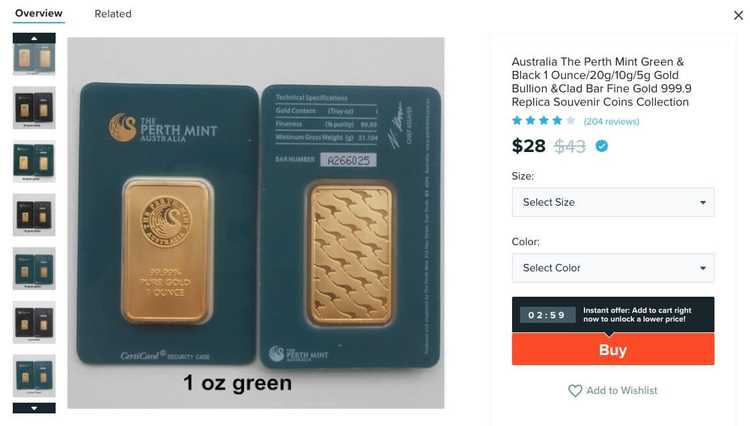 An image of a counterfeit Perth Mint bar from a chinese website.